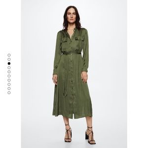 MANGO satin shirt dress in khaki